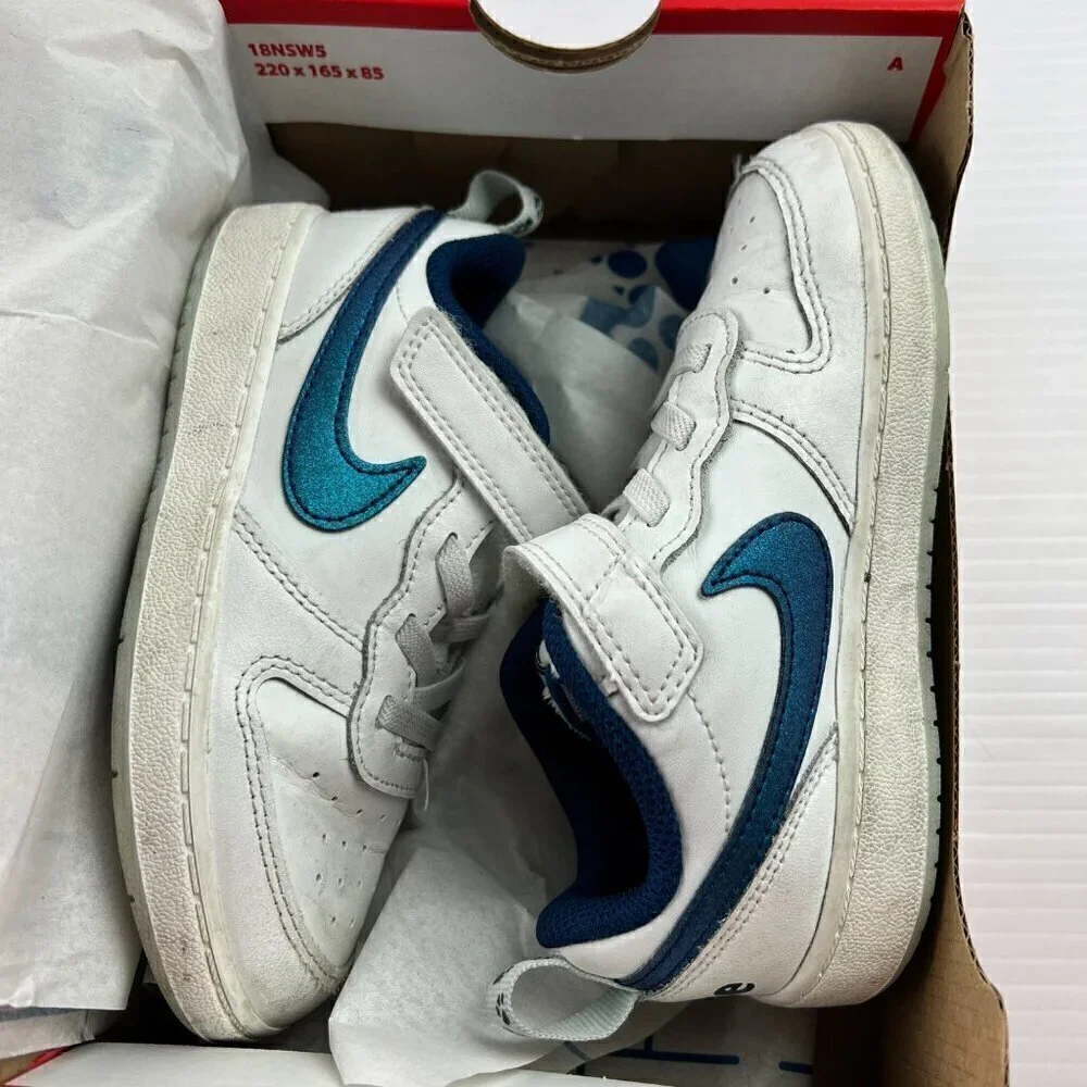 Nike Court Borough Low 2 Se Sneakers Boys Size 10 (Tdv) White Blue Dog Paw